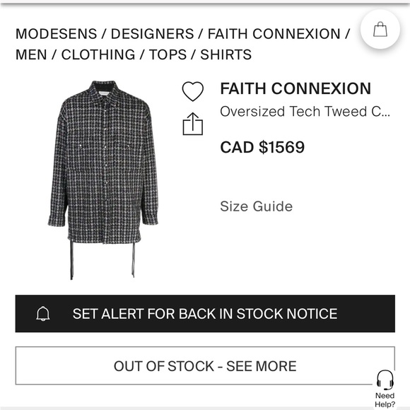 FAITH CONNEXION oversized houndstooth pattern shirt,authentic - Picture 7 of 8